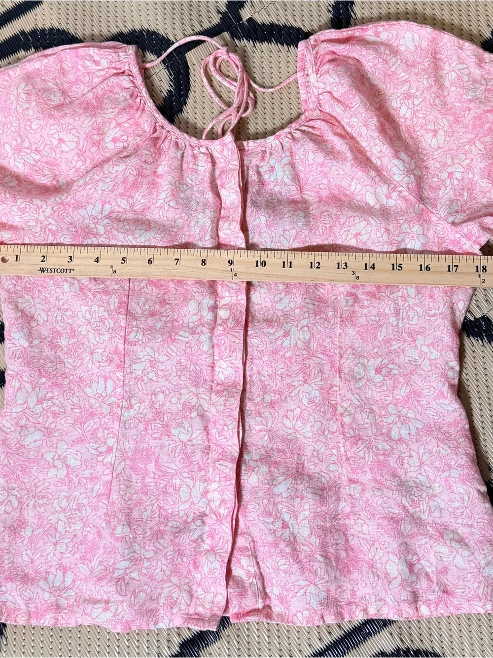 J. Crew 100% Linen Coral pink Floral Scoop-Neck Puff Sleeve peasant, cottagecore